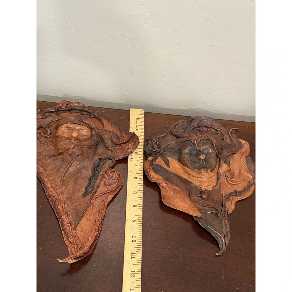 Lot Of 2 VTG Leather Face Mask Wall Art Male &Female Wall Mount Decor Spain